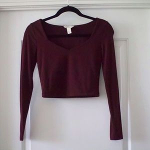 Forever 21 Maroon Long-Sleeve Crop